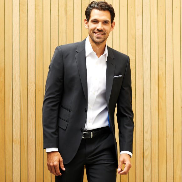 black suit with black dress shirt Essential Constructed with a notch lapel and comfortable Black Suit with Black Dress
