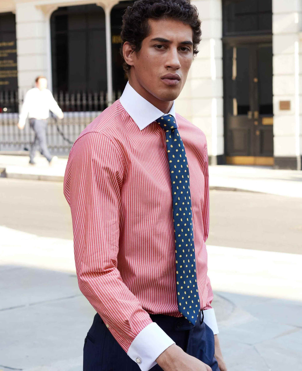 Men's Red White Stripe Cotton Slim Fit Winchester Formal Shirt