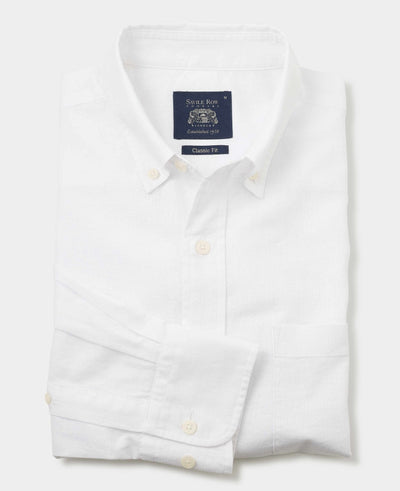 White Linen-Blend Classic Fit Casual Shirt