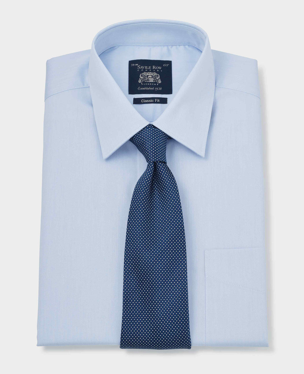 Mens Sky Blue Twill Classic Fit Formal Shirt With Double Cuffs