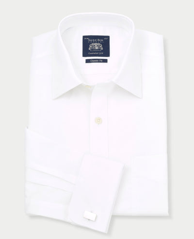 Men's White Twill Classic Fit Formal Shirt With Double Cuffs