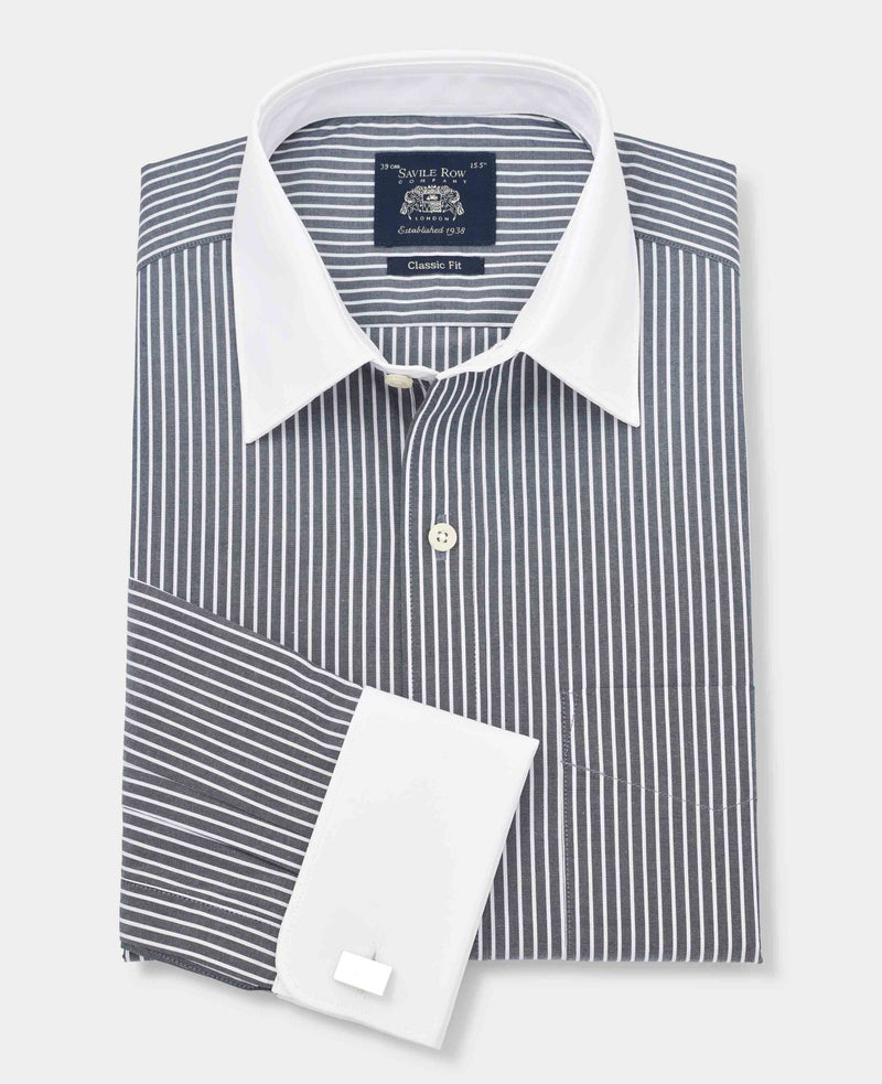 Men's Black White Stripe Classic Fit Winchester Formal Shirt With Double Cuffs