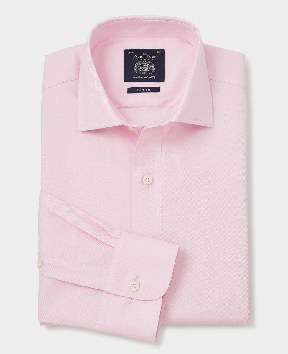 Men's Pink Cotton Twill Slim Fit Formal Shirt With Single or Double