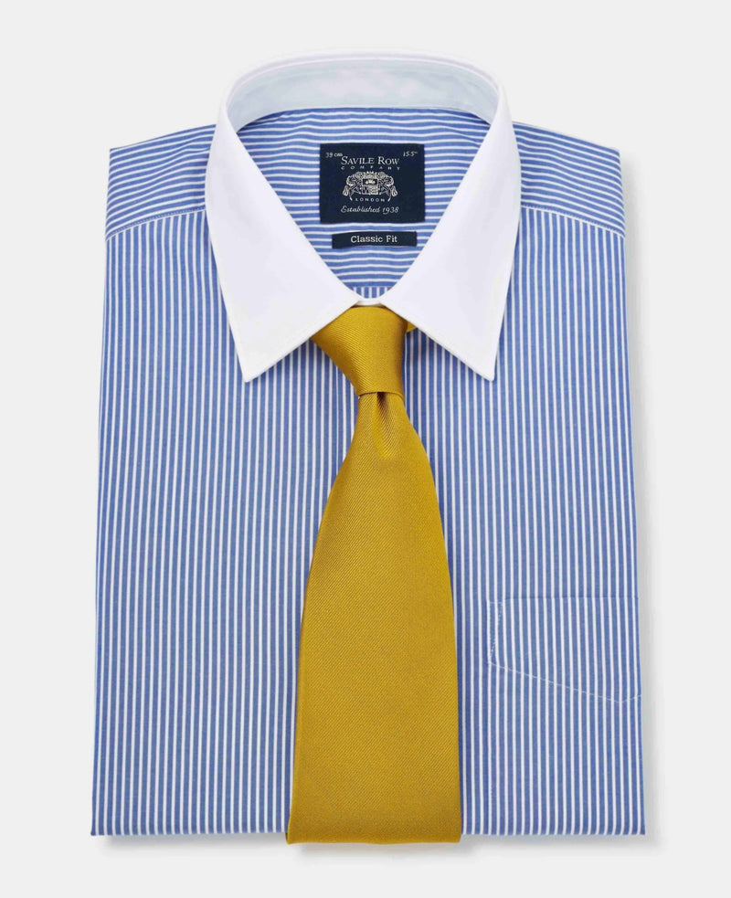 Men's Blue White Stripe Classic Fit Winchester Formal Shirt With Double Cuffs