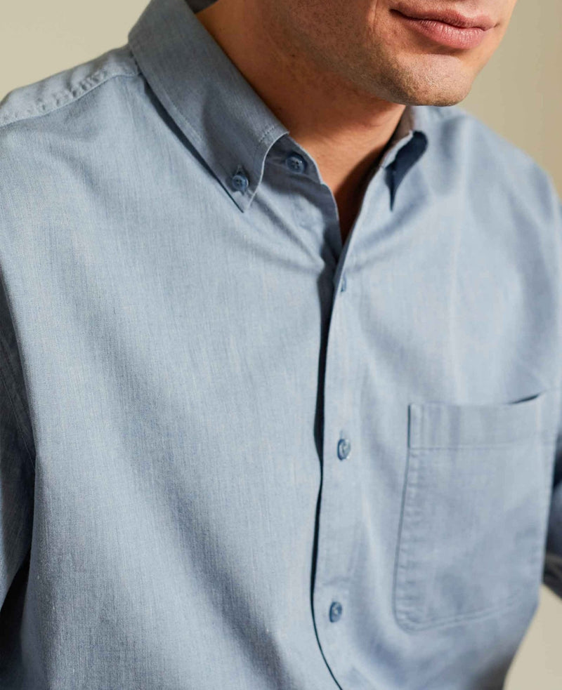 Men's Blue Melange Button-Down Casual Shirt