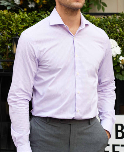Men's Lilac Slim Fit Gingham Formal Shirt With Single Cuffs