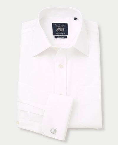 White Herringbone Classic Fit Non-Iron Formal Shirt - Double Cuff