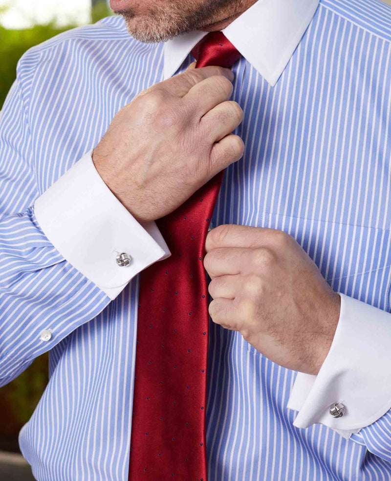 Blue White Stripe Classic Fit Non-Iron Formal Shirt With White Collar & Cuffs - Double Cuff