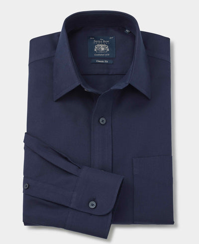 Navy Fine Twill Classic Fit Non-Iron Formal Shirt - Single Cuff