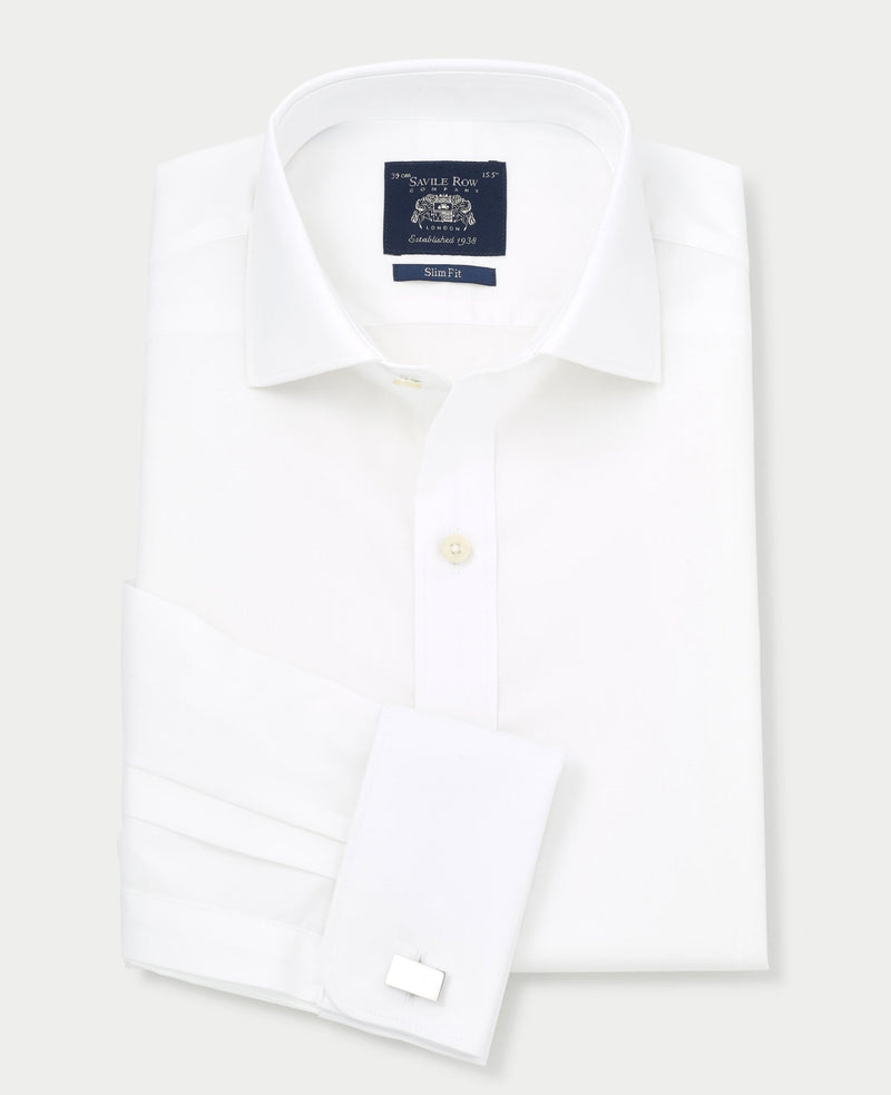 White Slim Fit Cotton Poplin Formal Shirt - Single or Double Cuff