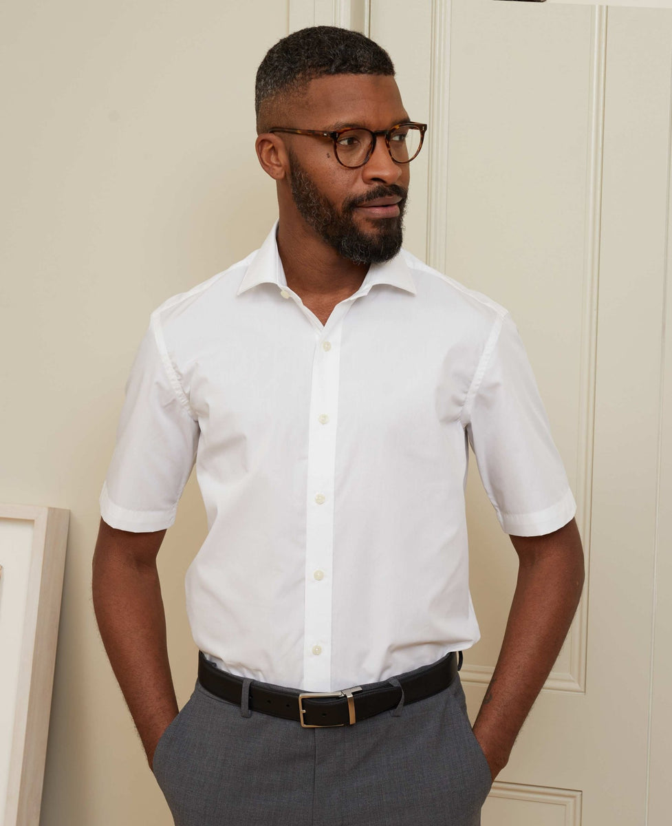 Men's White Cotton Slim Fit Short Sleeve Formal Shirt – Savile Row Company