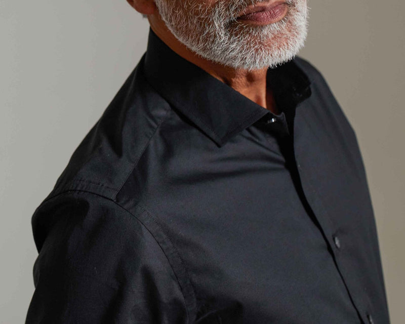 Men's Black Stretch Cotton Slim Fit Casual Shirt