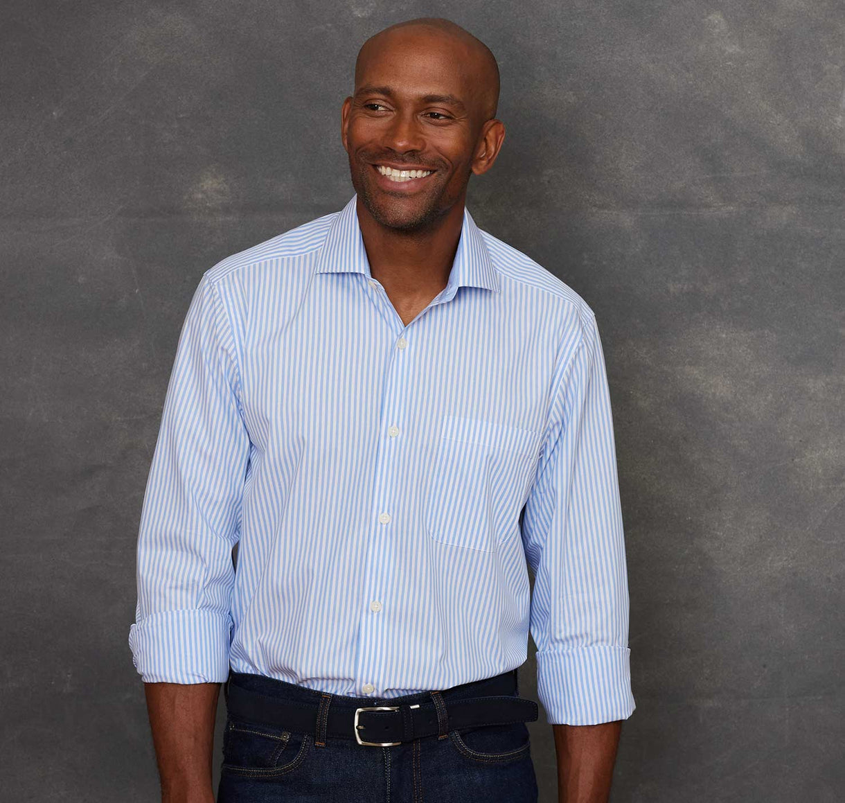 Men's blue striped smart-casual shirt