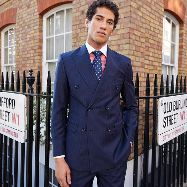 About us image, double-breasted suit