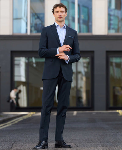 Navy Wool-Blend Tailored Suit