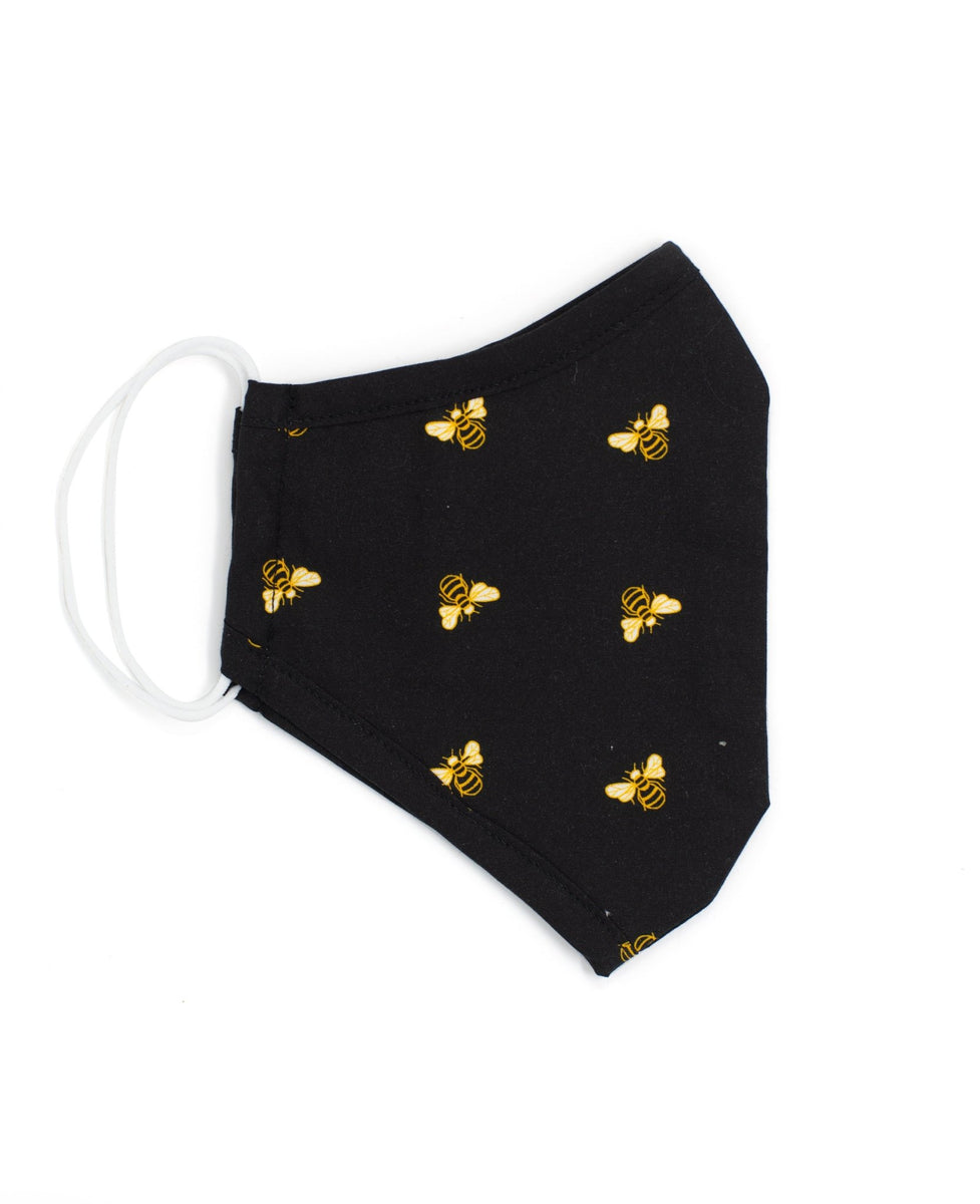 Black Bee Print Cotton Reusable Face Mask [RTC], view 2