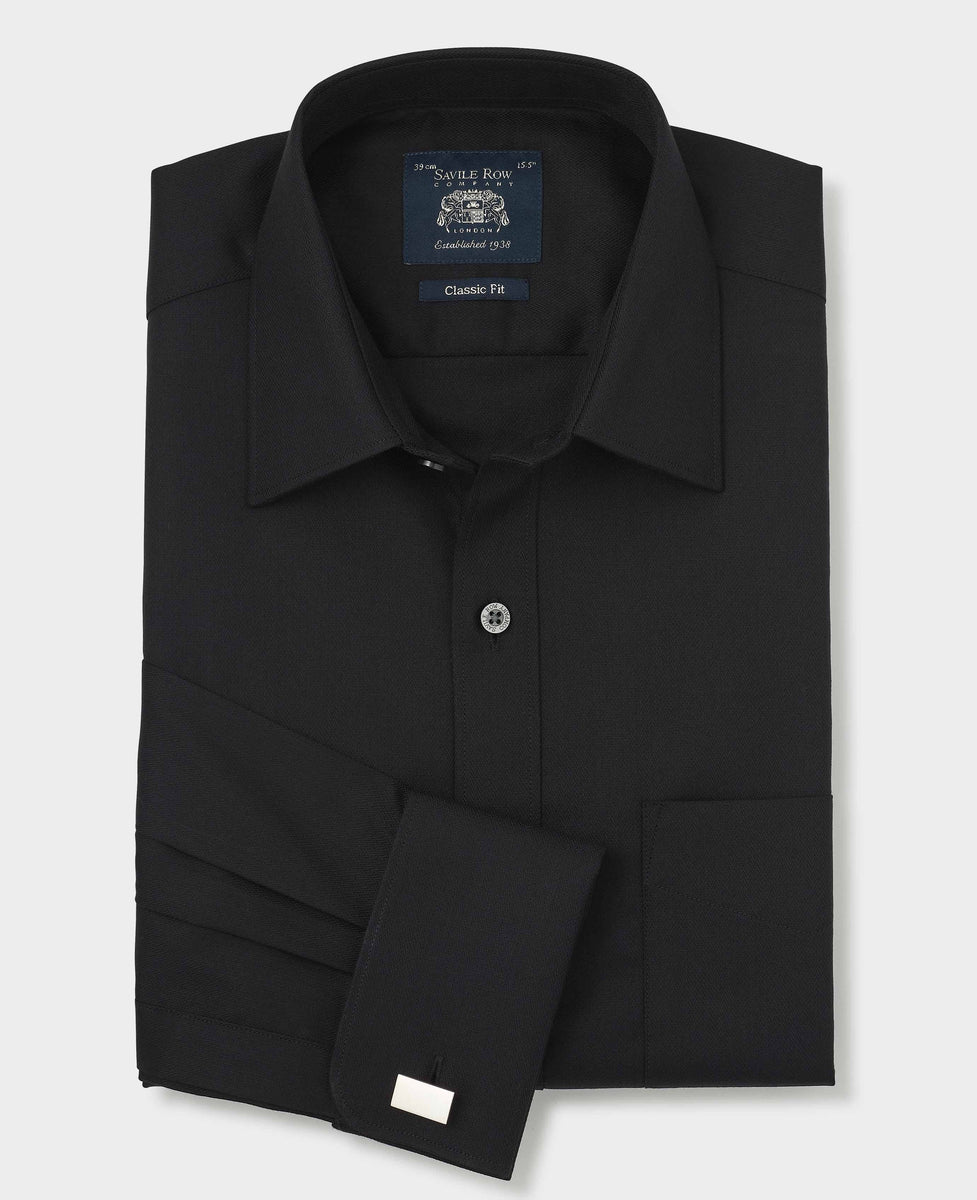 Black Cotton Herringbone Classic Fit Formal Shirt - Double Cuff, view 1
