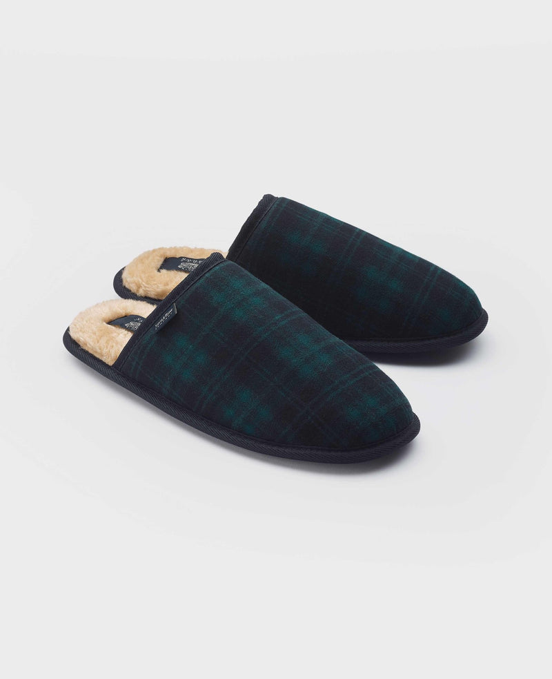 Black Green Check Mule Slippers