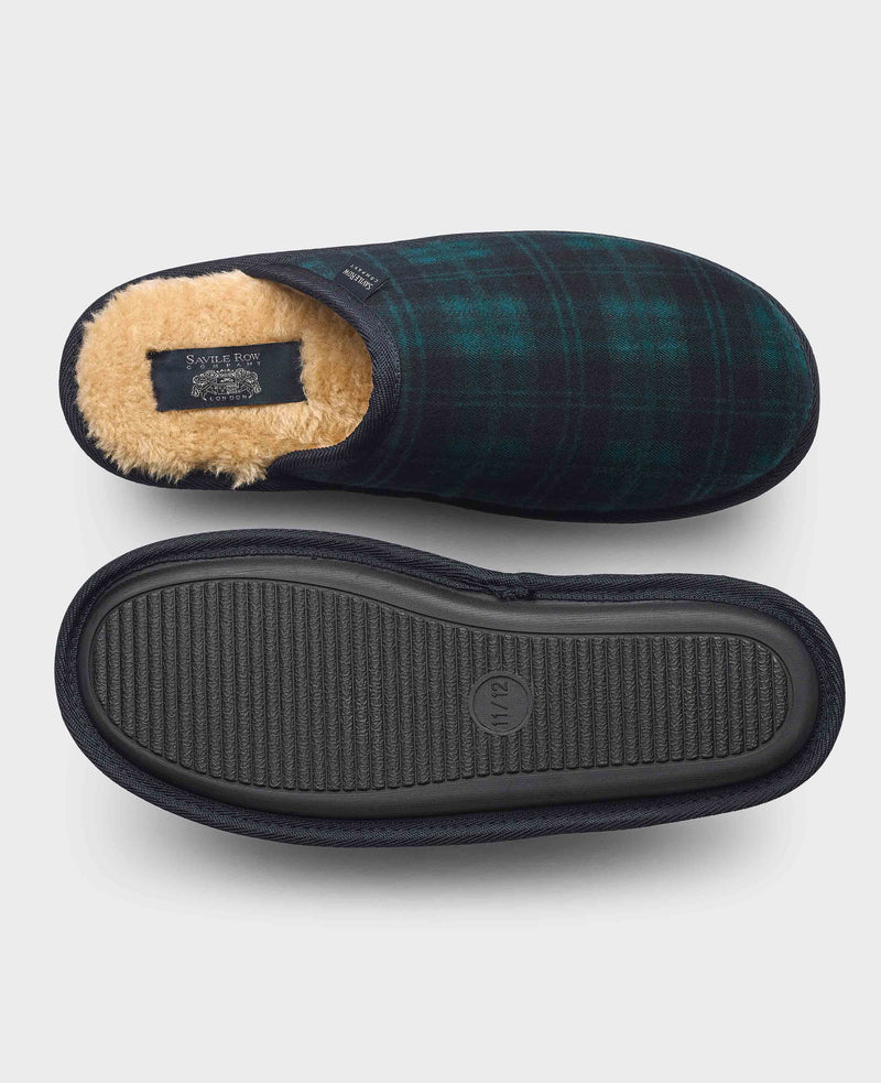 Black Green Check Mule Slippers