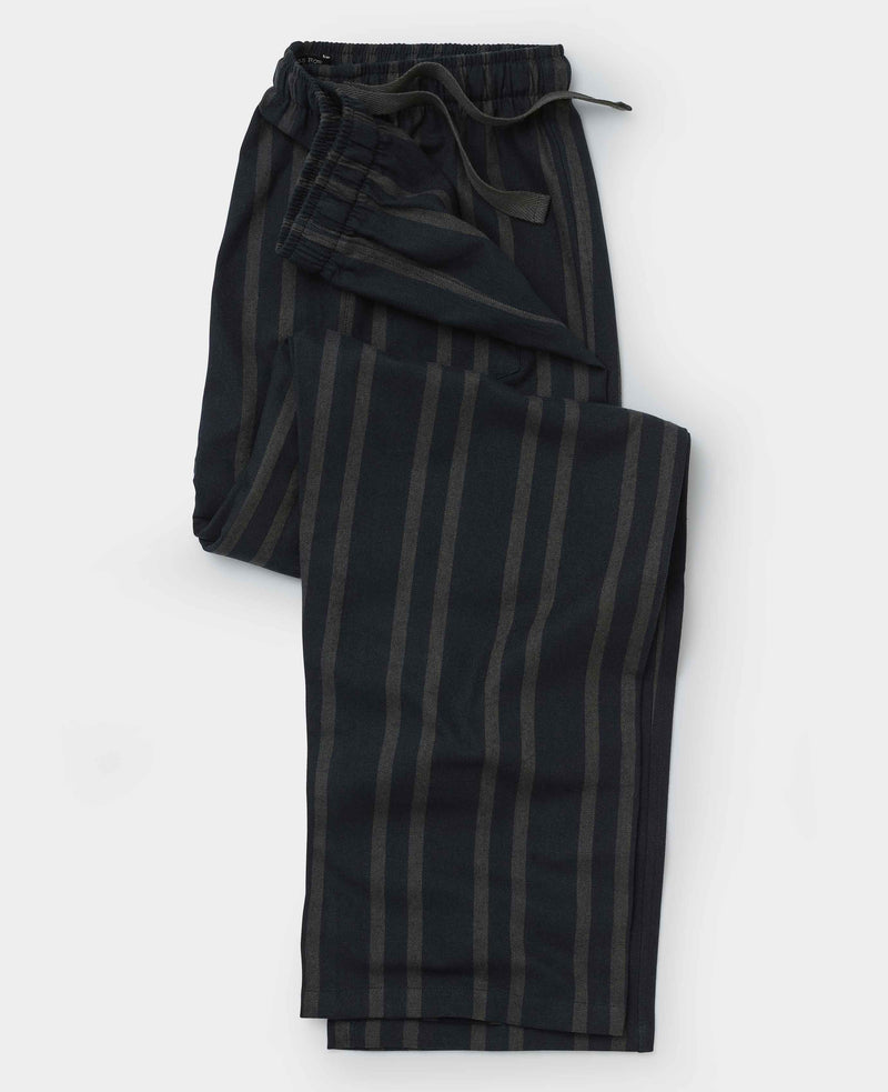 Black Grey Brushed Cotton Twill Striped Lounge Pants