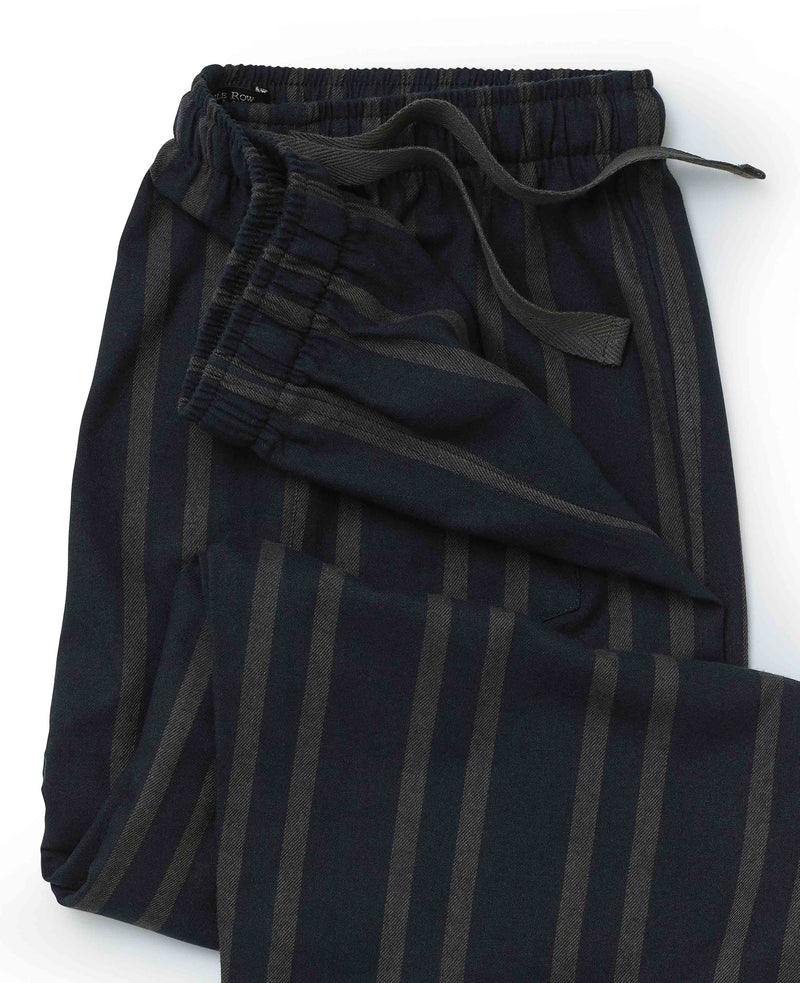 Black Grey Brushed Cotton Twill Striped Lounge Pants