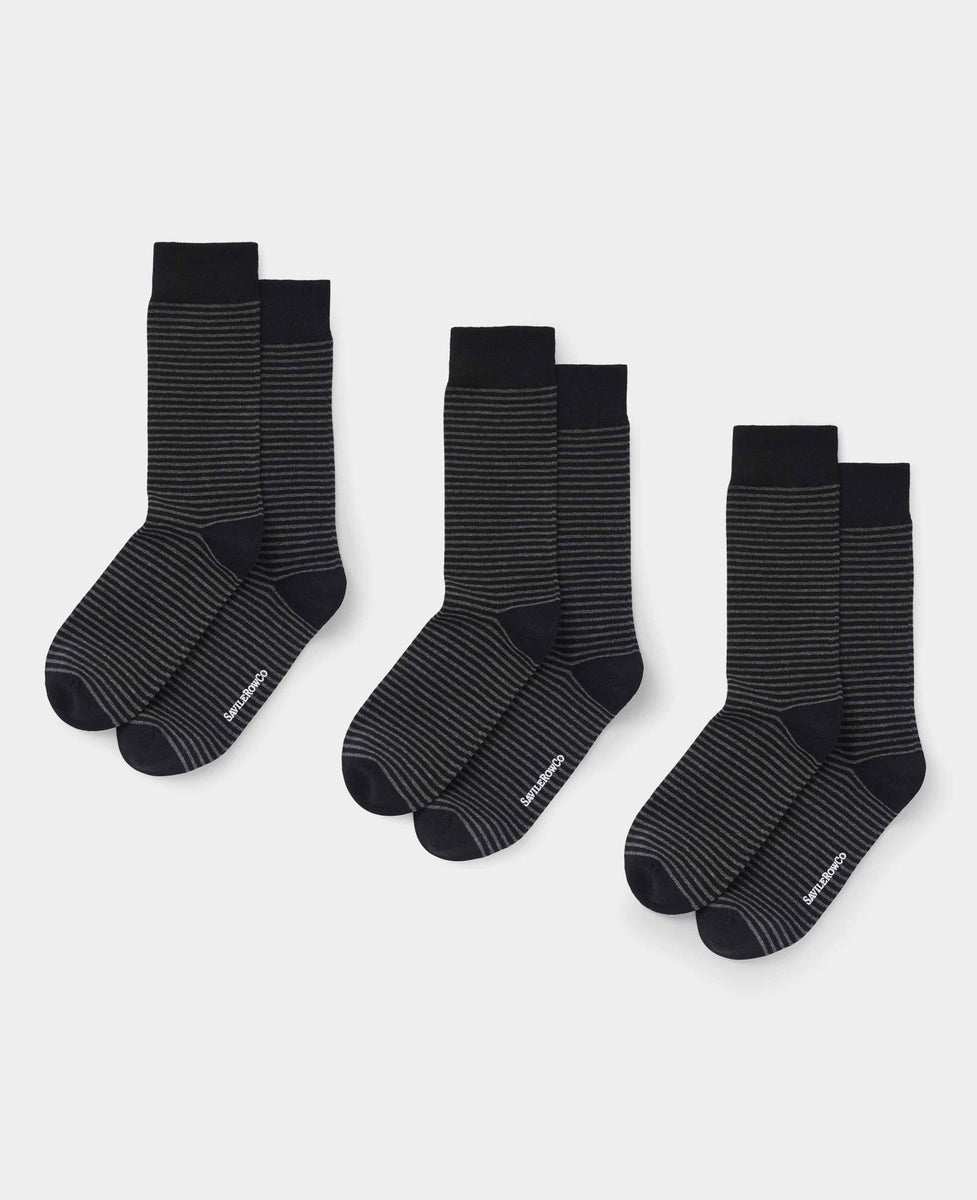 Grey Black Stripe Cotton Rich Three Pack Socks, view 1