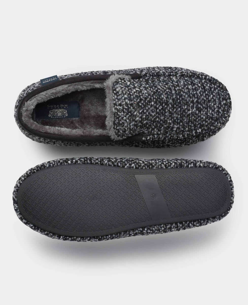 Black Grey Textured Moccasin Slippers, view 1