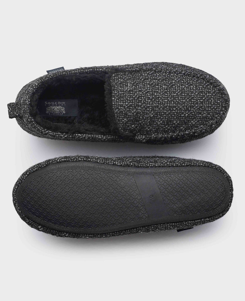 Black Grey Textured Moccasin Slippers