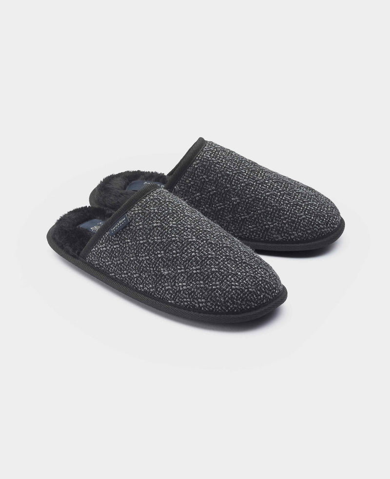 Black Grey Textured Mule Slippers