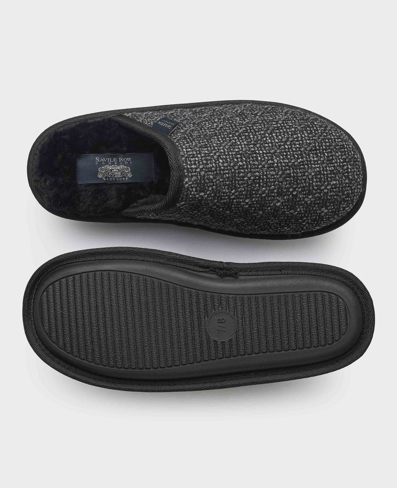 Black Grey Textured Mule Slippers