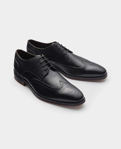 Black Leather Brogue Derby Shoes side shot