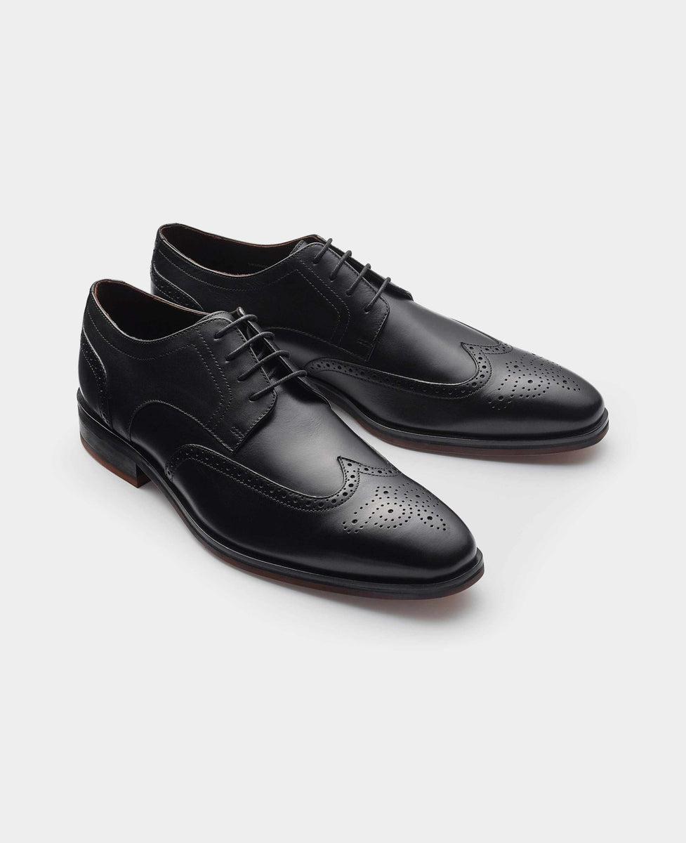 Black Leather Brogue Derby Shoes, view 1