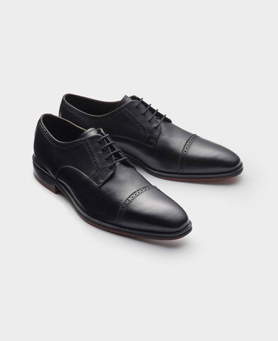 Black Leather Capped Derby Shoes side shot
