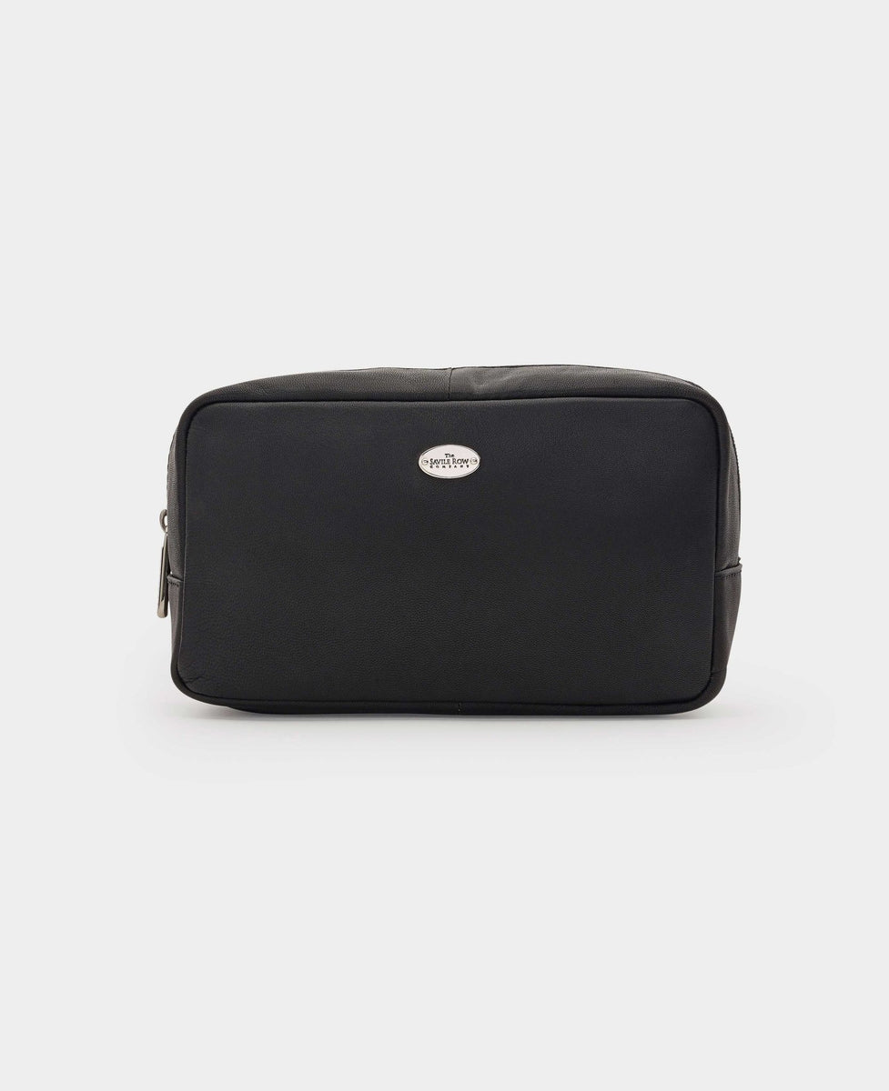Black Leather Savile Row Wash Bag, view 1