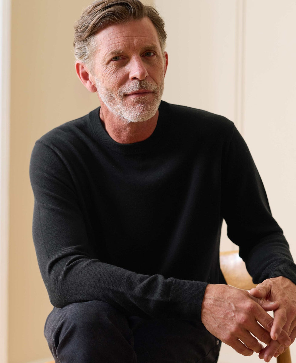 Black Merino Wool Crew Neck Jumper, view 3