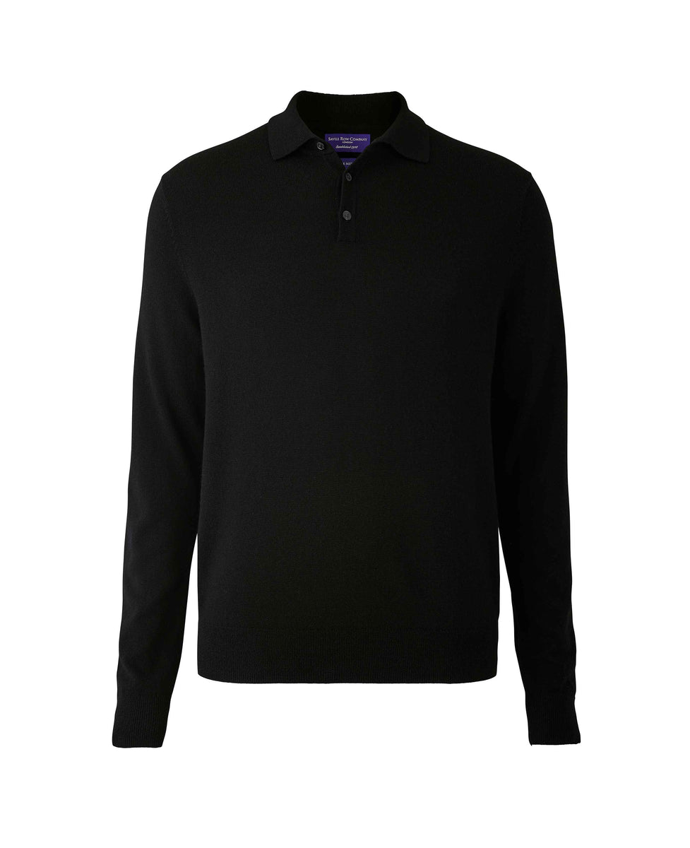 Black Merino Wool Knitted Polo Shirt, view 3