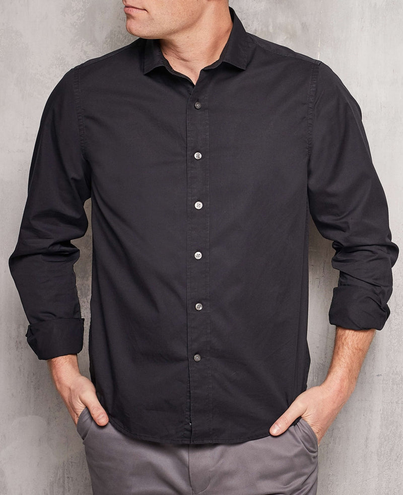 Men's Black Twill Slim Fit Casual Casual Shirt in Shorter Length