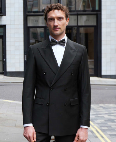 Black Wool Blend Tailored Double Breasted Suit