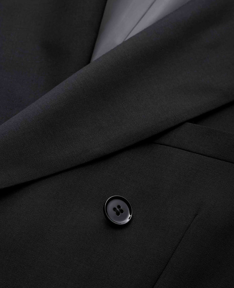 Men's Black Wool Blend Tailored Double Breasted Suit chest detail