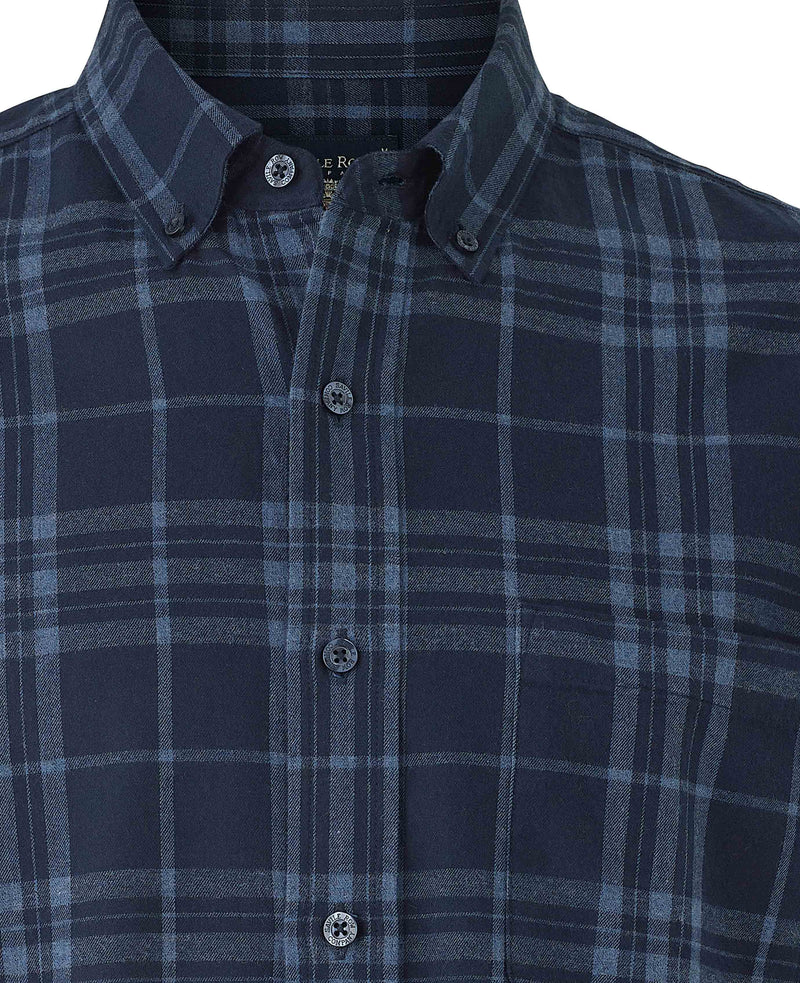 Blue Brushed Cotton Check Classic Fit Button-Down Casual Shirt