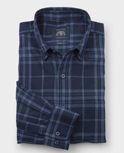 Blue Brushed Cotton Check Classic Fit Button-Down Casual Shirt