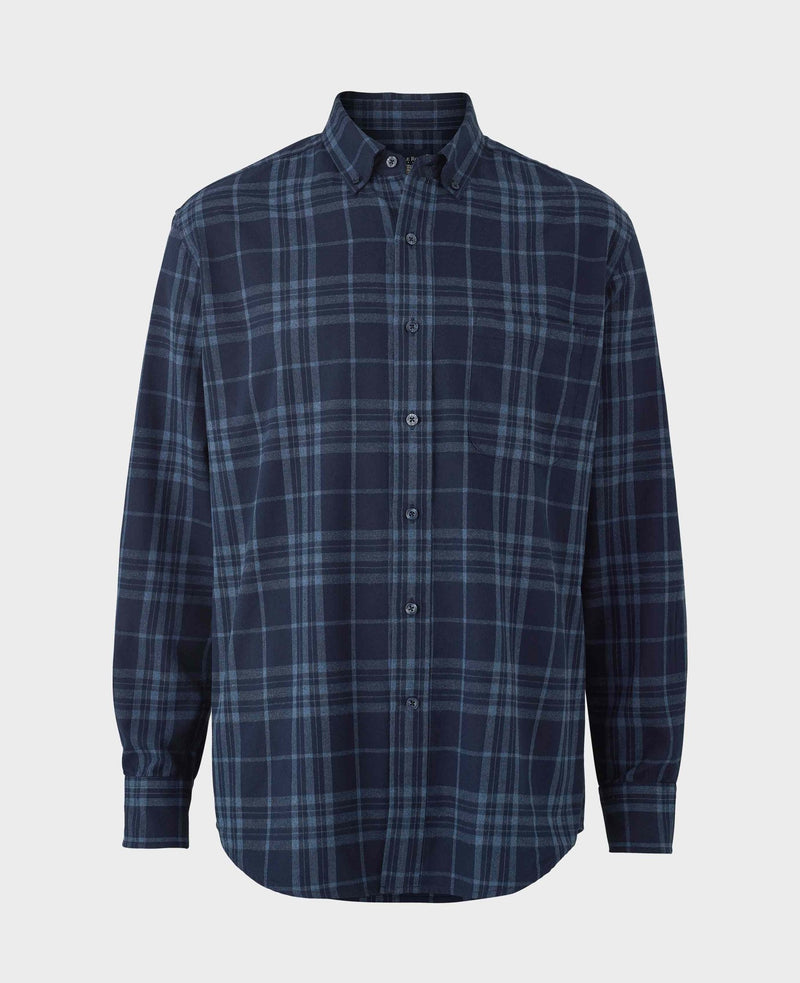 Blue Brushed Cotton Check Classic Fit Button-Down Casual Shirt