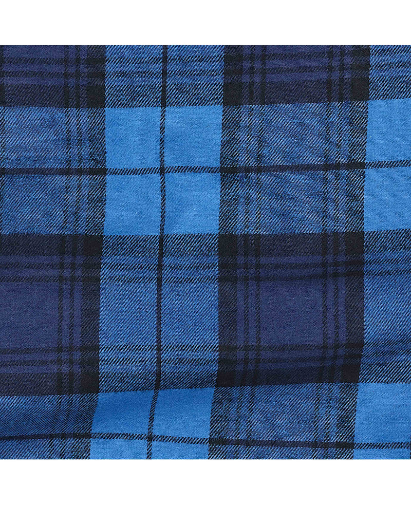 Blue Brushed Cotton Twill Window Check Lounge Pants