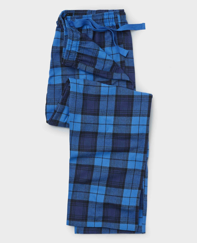 Blue Brushed Cotton Twill Window Check Lounge Pants