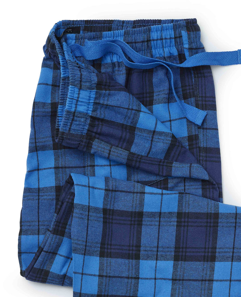 Blue Brushed Cotton Twill Window Check Lounge Pants