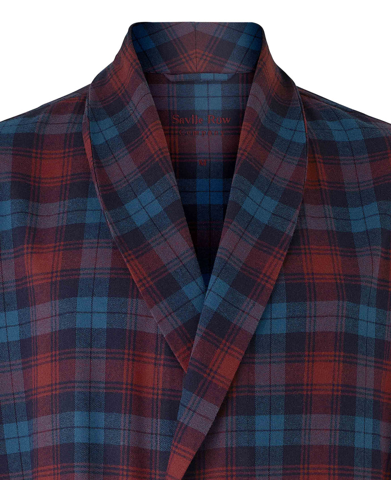 Blue Burgundy Brushed Cotton Twill Window Check Dressing Gown