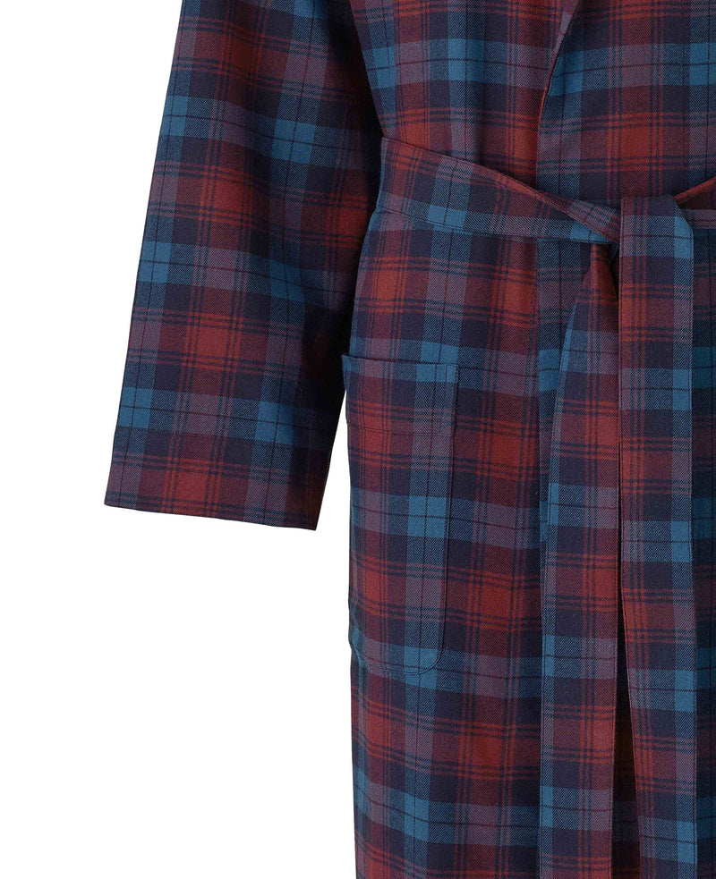 Blue Burgundy Brushed Cotton Twill Window Check Dressing Gown