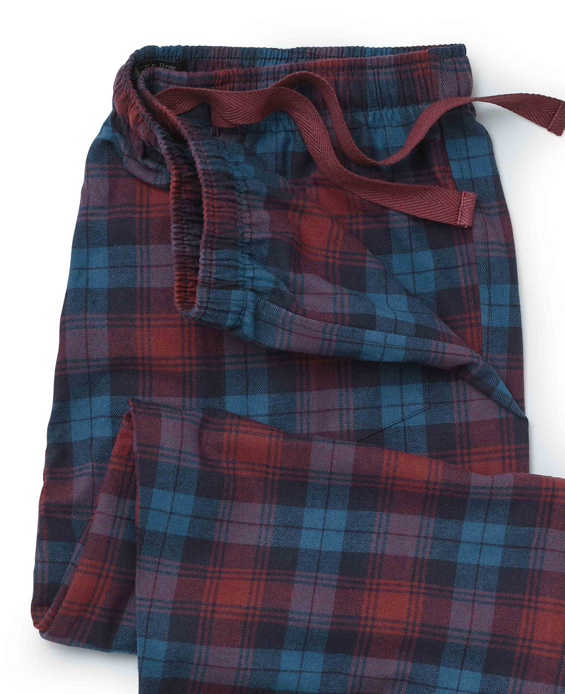 Blue Burgundy Brushed Cotton Twill Window Check Lounge Pants