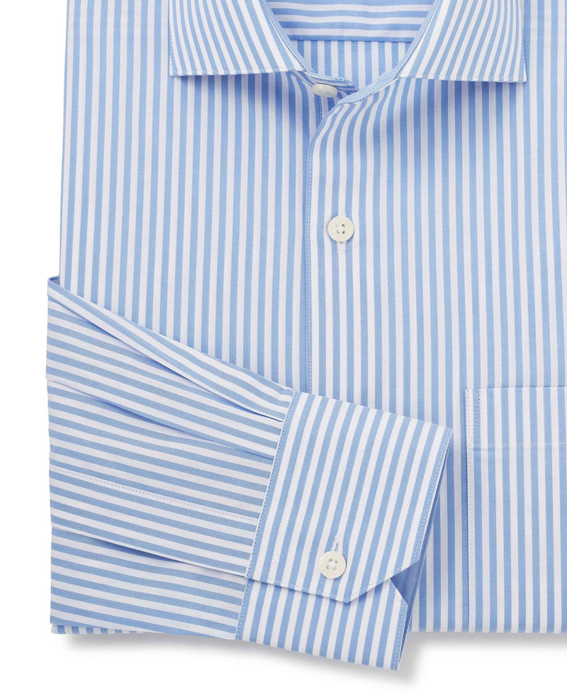 blue cotton bengal stripe classic fit smart casual shirt single cuff 5006pbl No Tie detail