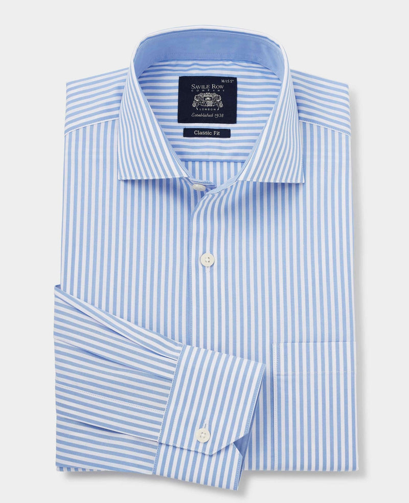 blue cotton bengal stripe classic fit smart casual shirt single cuff 5006pbl No Tie grey